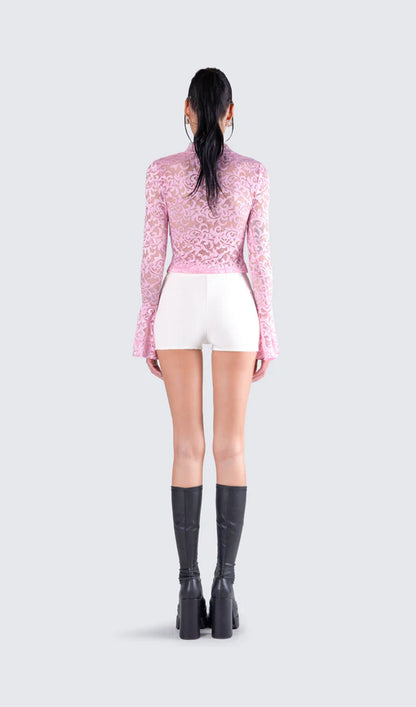 Pink V-Neck Lce Top