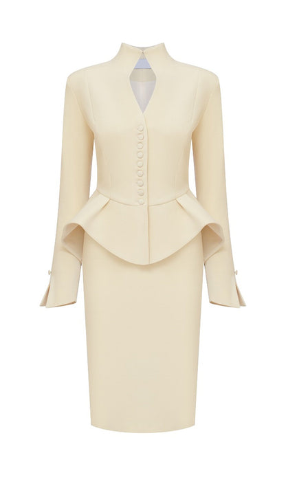 Peplum Jacket & Slit Midi Skirt Set