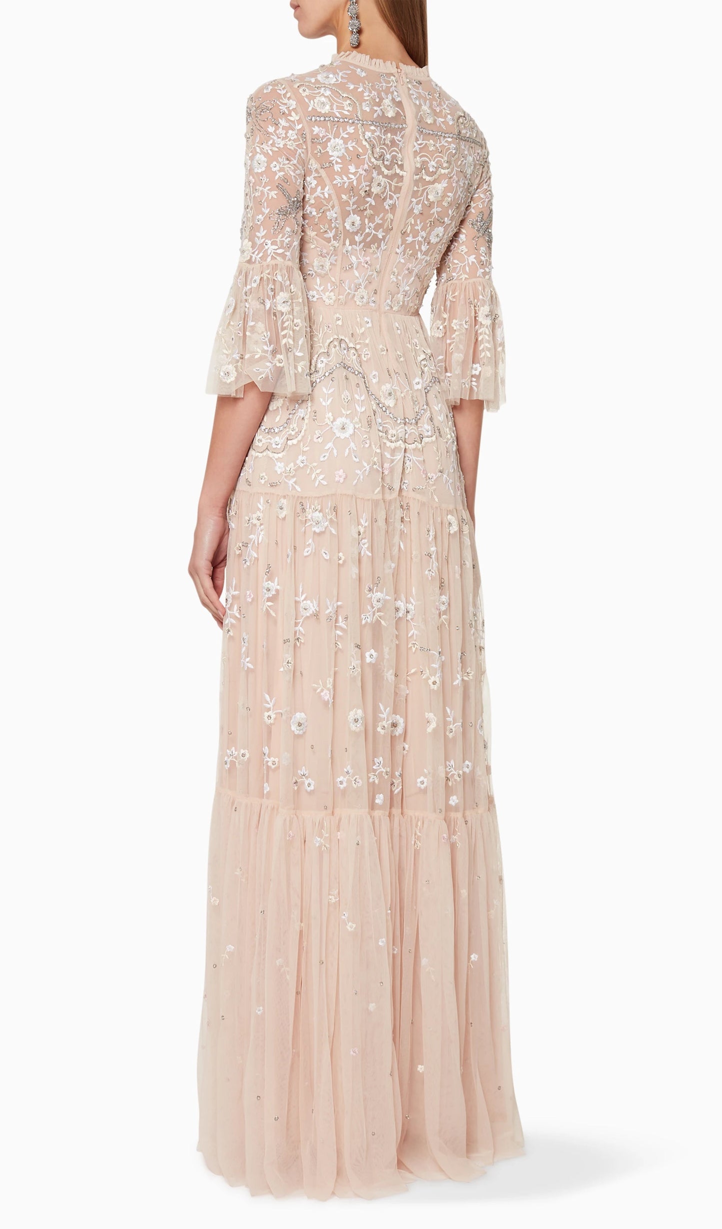 Embroidered Flower Sequins Mesh Maxi Dress