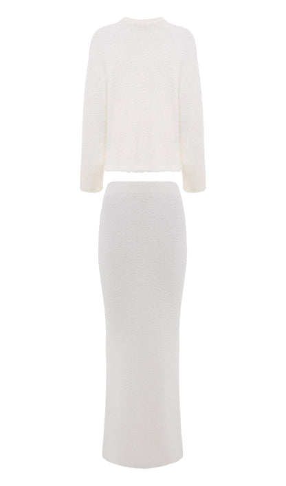Fluffy Knitted Cardigan & Maxi Skirt Set