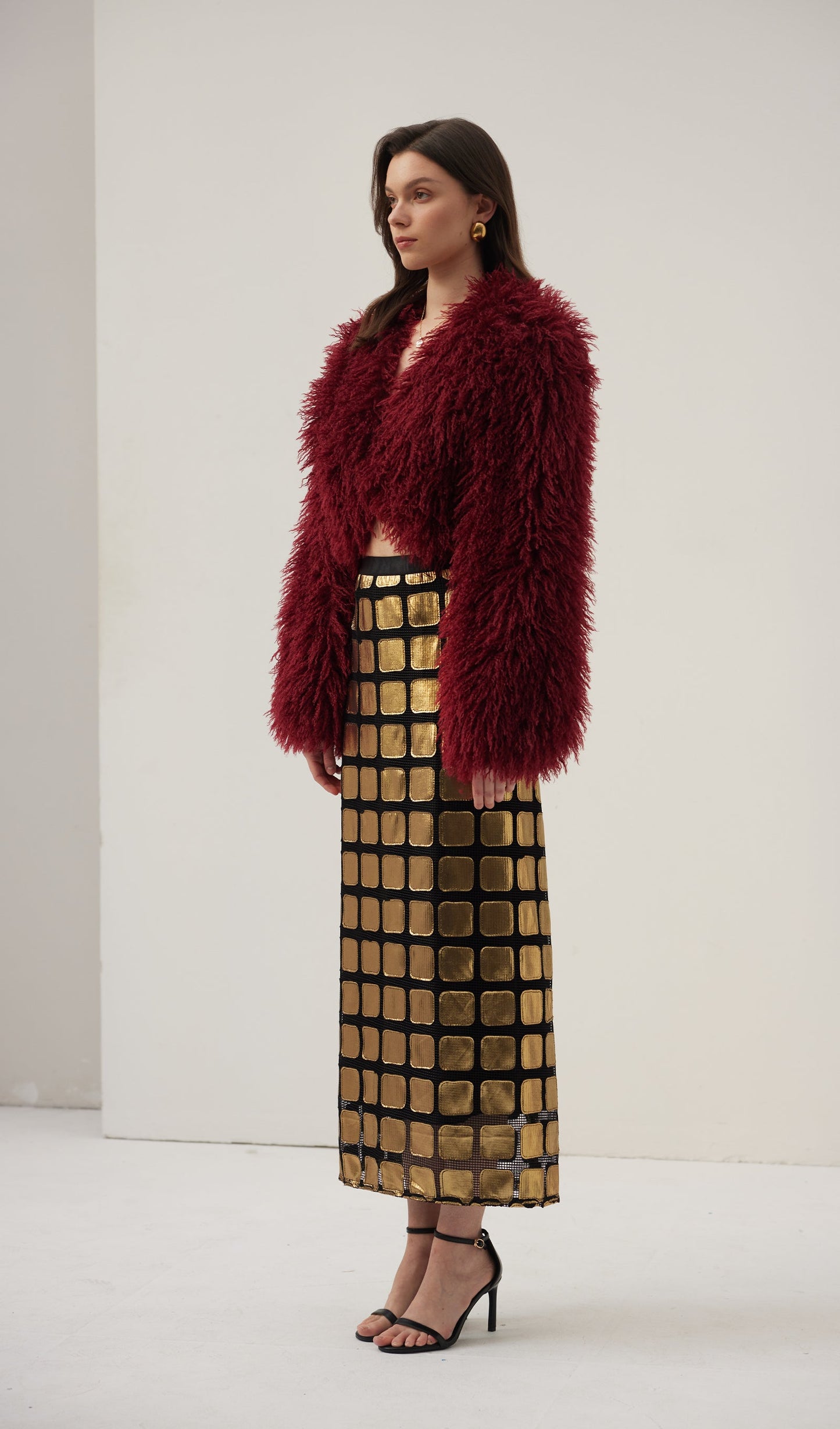Faux Fur Jacket In Burgundy Coat