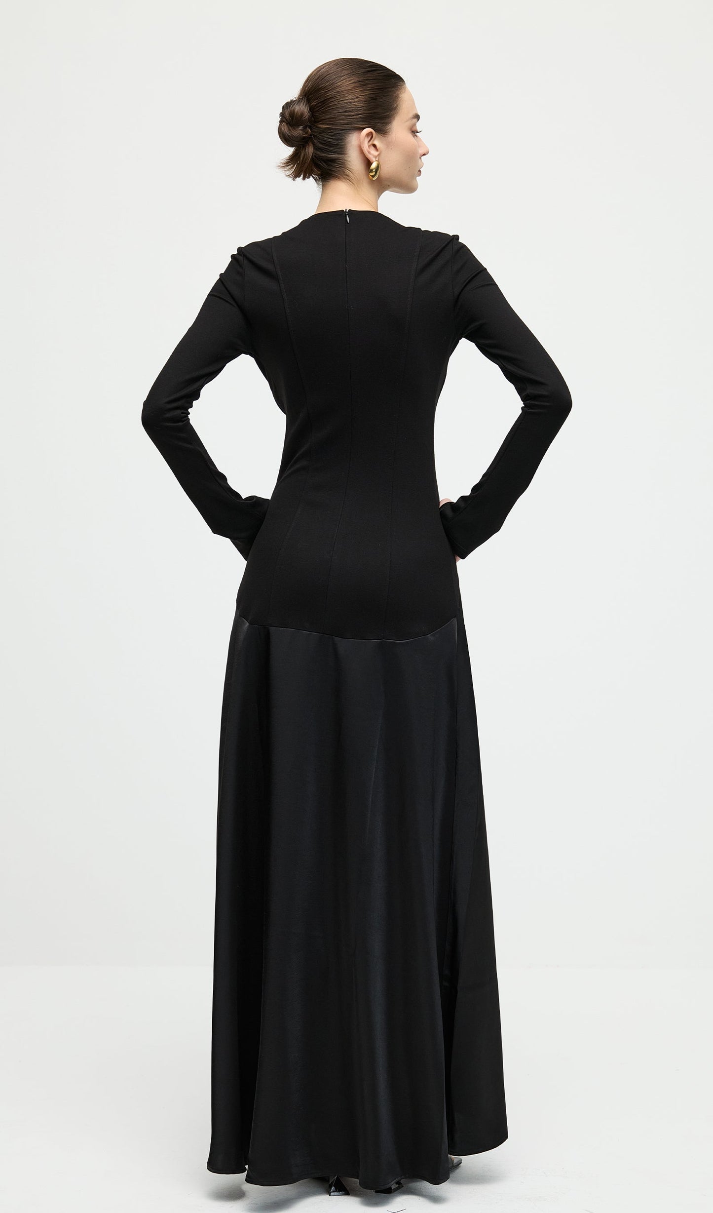 Knitted Satin Maxi Dress In Black