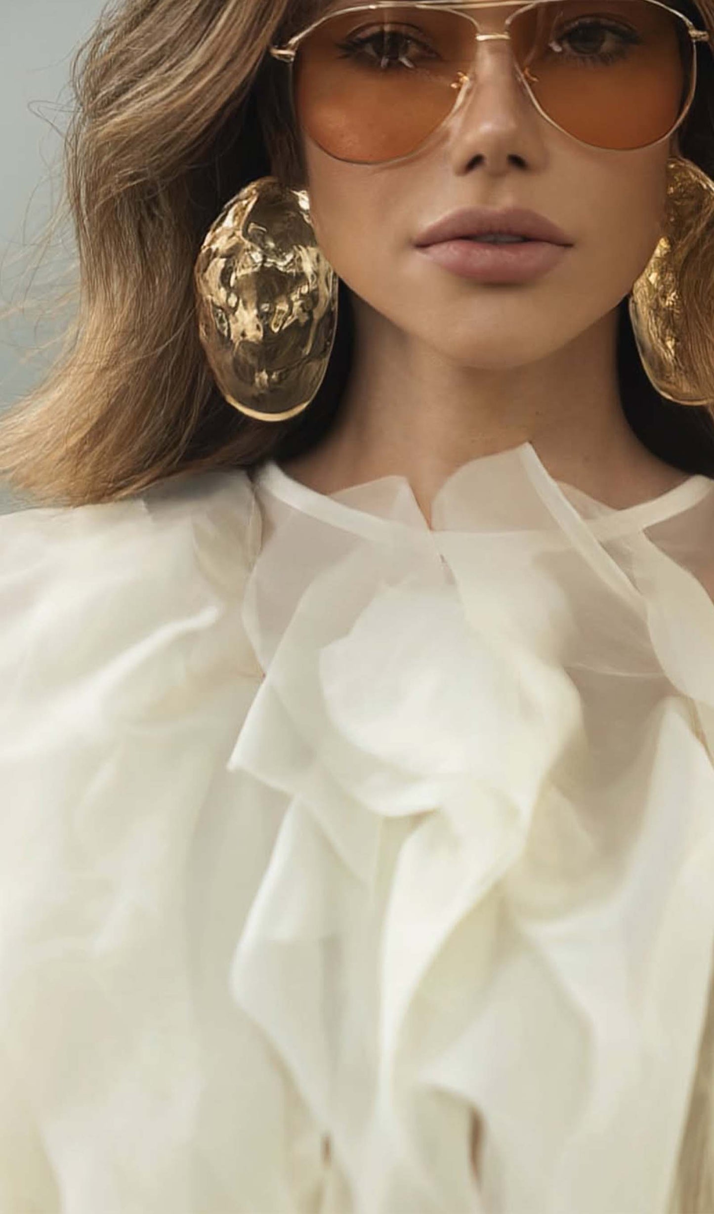 Mesh Ruffle Ruch Shirt Tops
