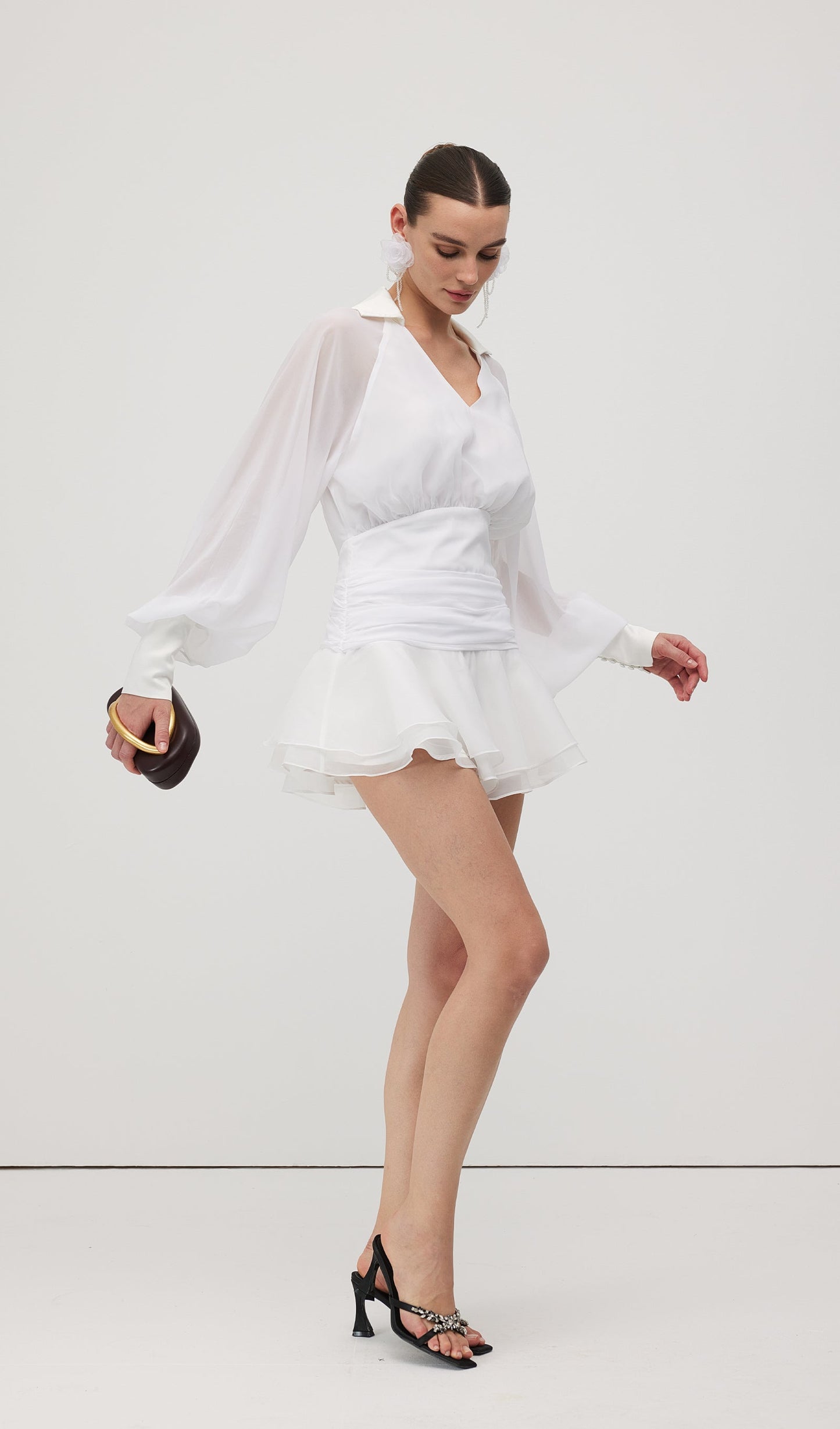 Solid Lantern Sleeve Mini Dress
