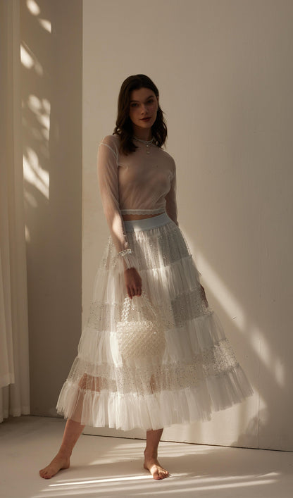 Lace Pleated Panel Skirt