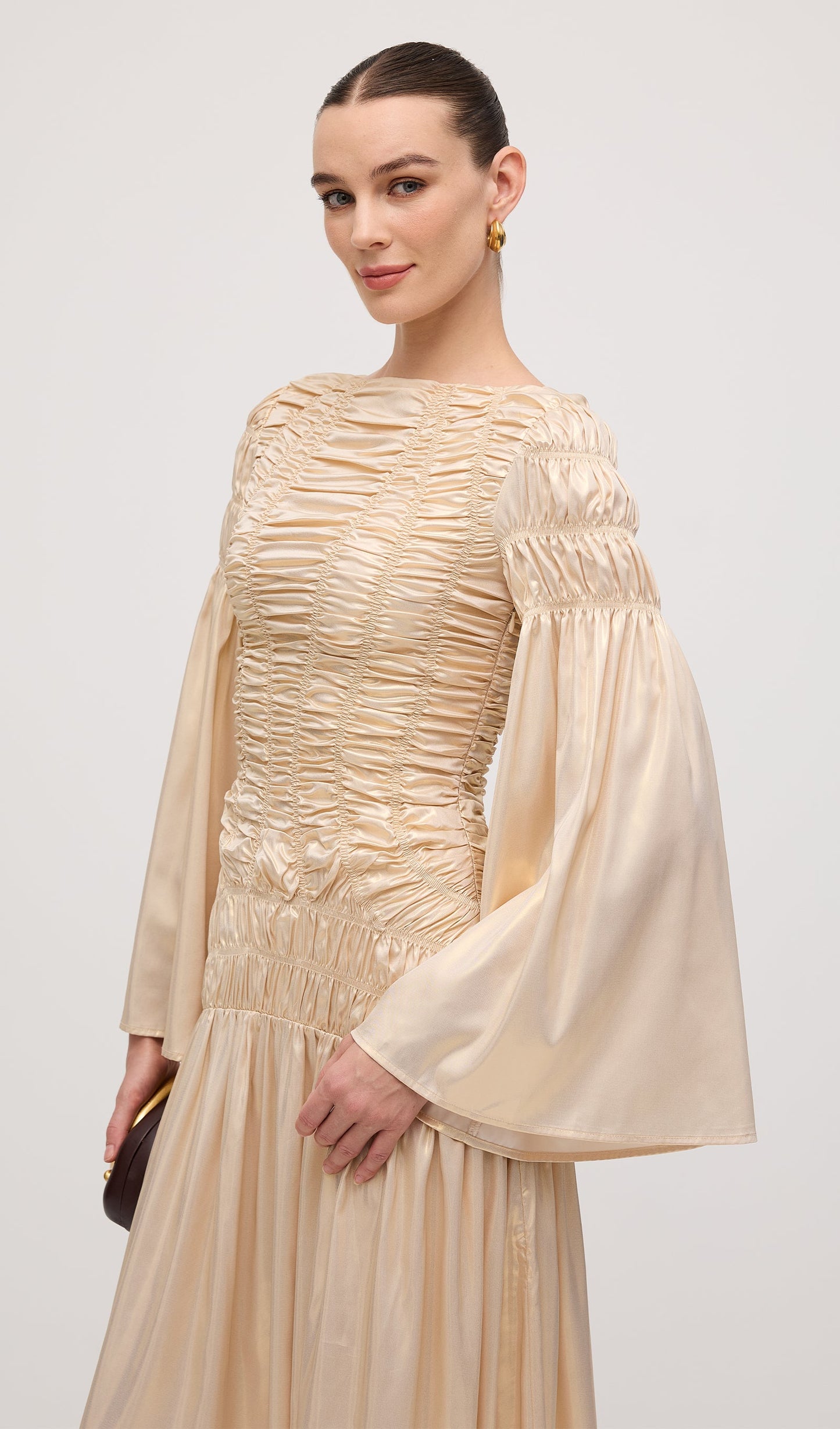 Metallic Elasticated Gathers Maxi Dress