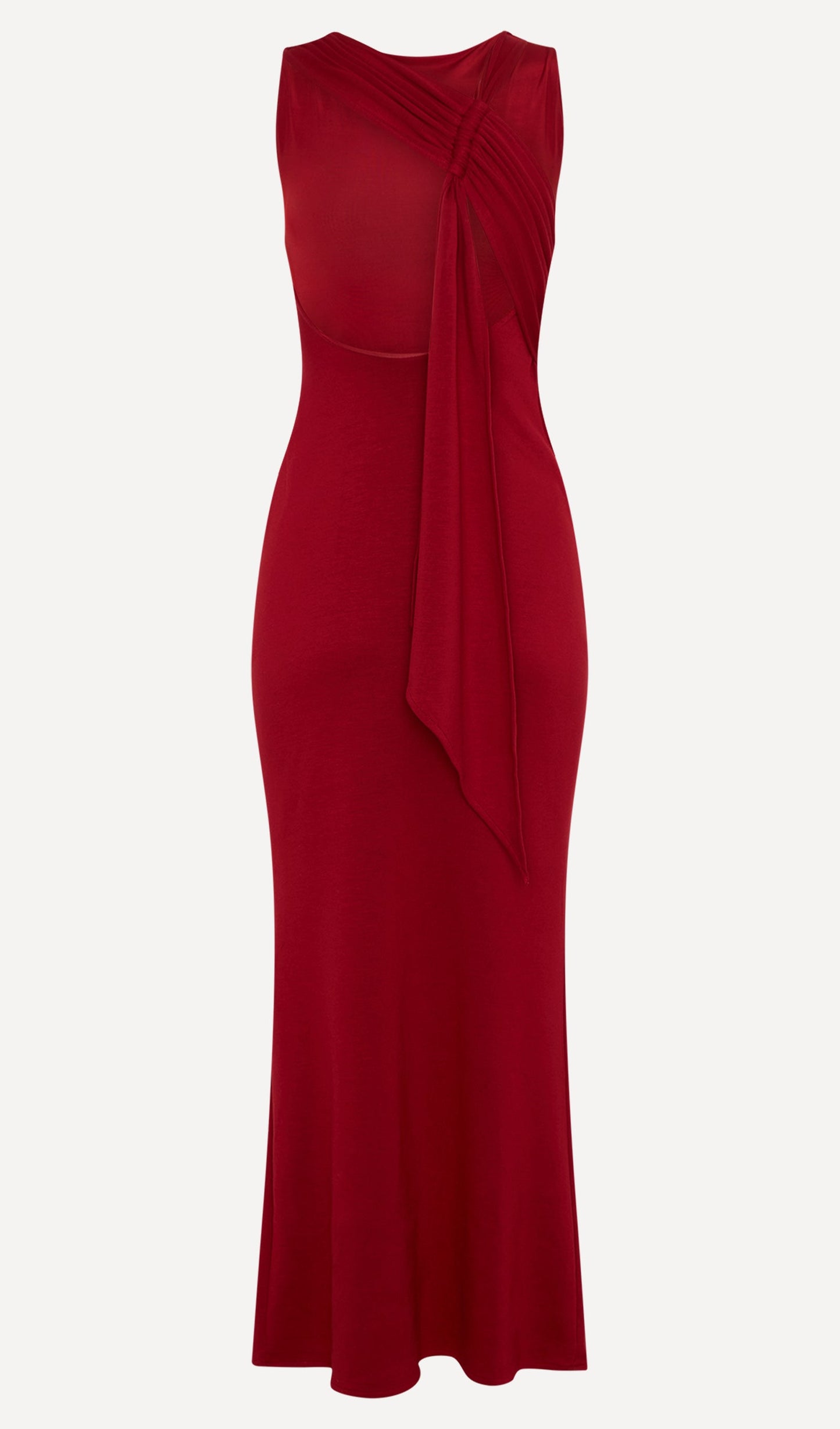 Asymmetrical Scuba Jersey Maxi Dress Ruby