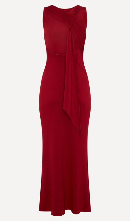 Asymmetrical Scuba Jersey Maxi Dress Ruby