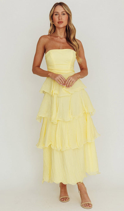 Strapless Layered Midi Dress