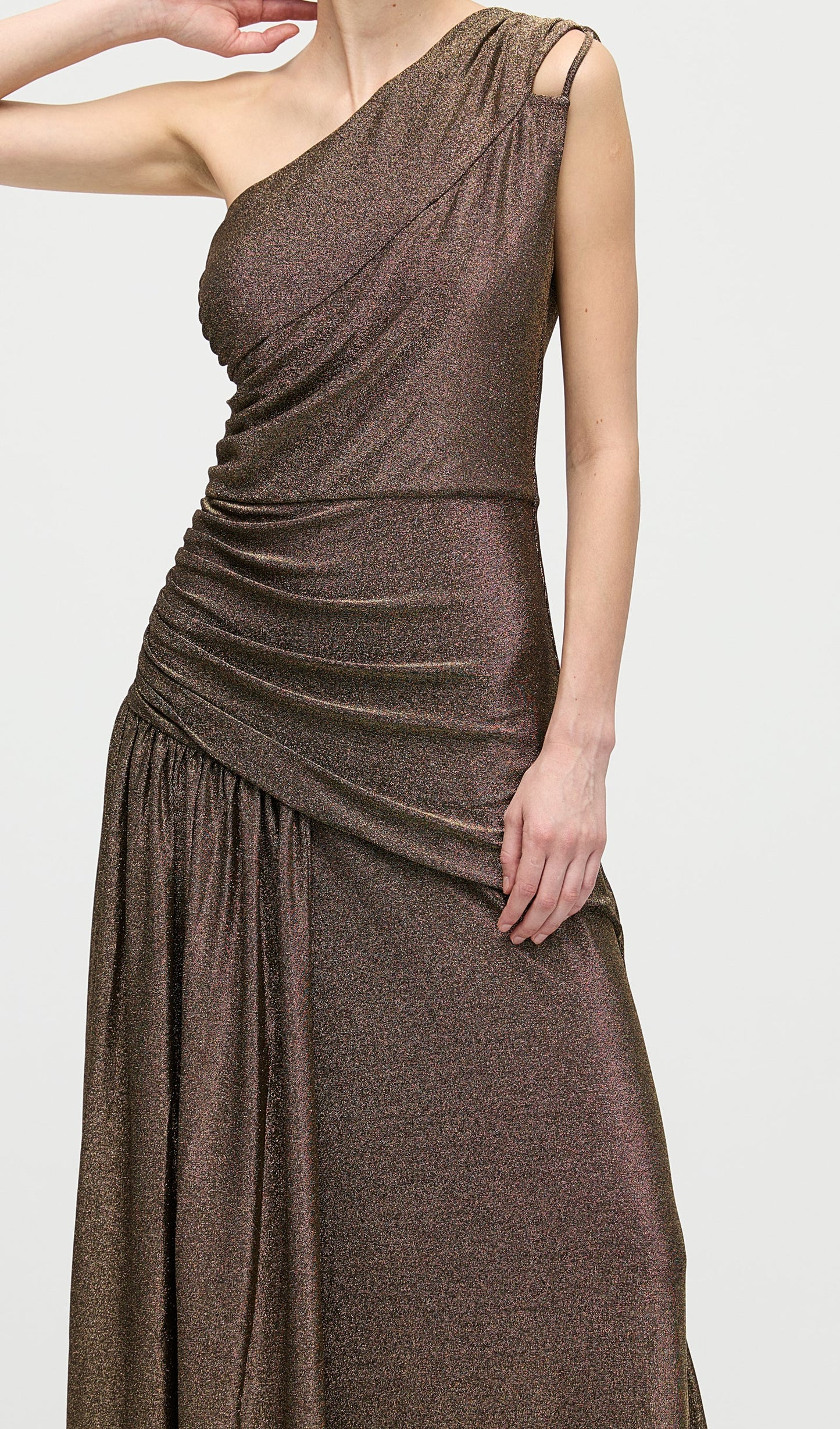 One Shoulder Glitter Split Maxi Dress