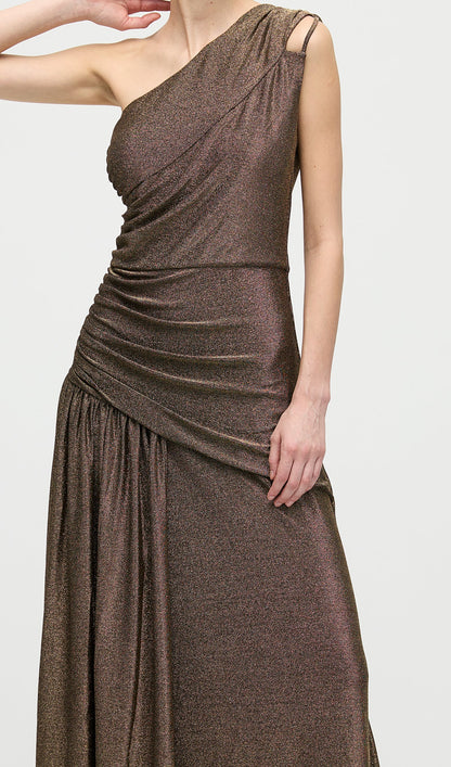 One Shoulder Glitter Split Maxi Dress