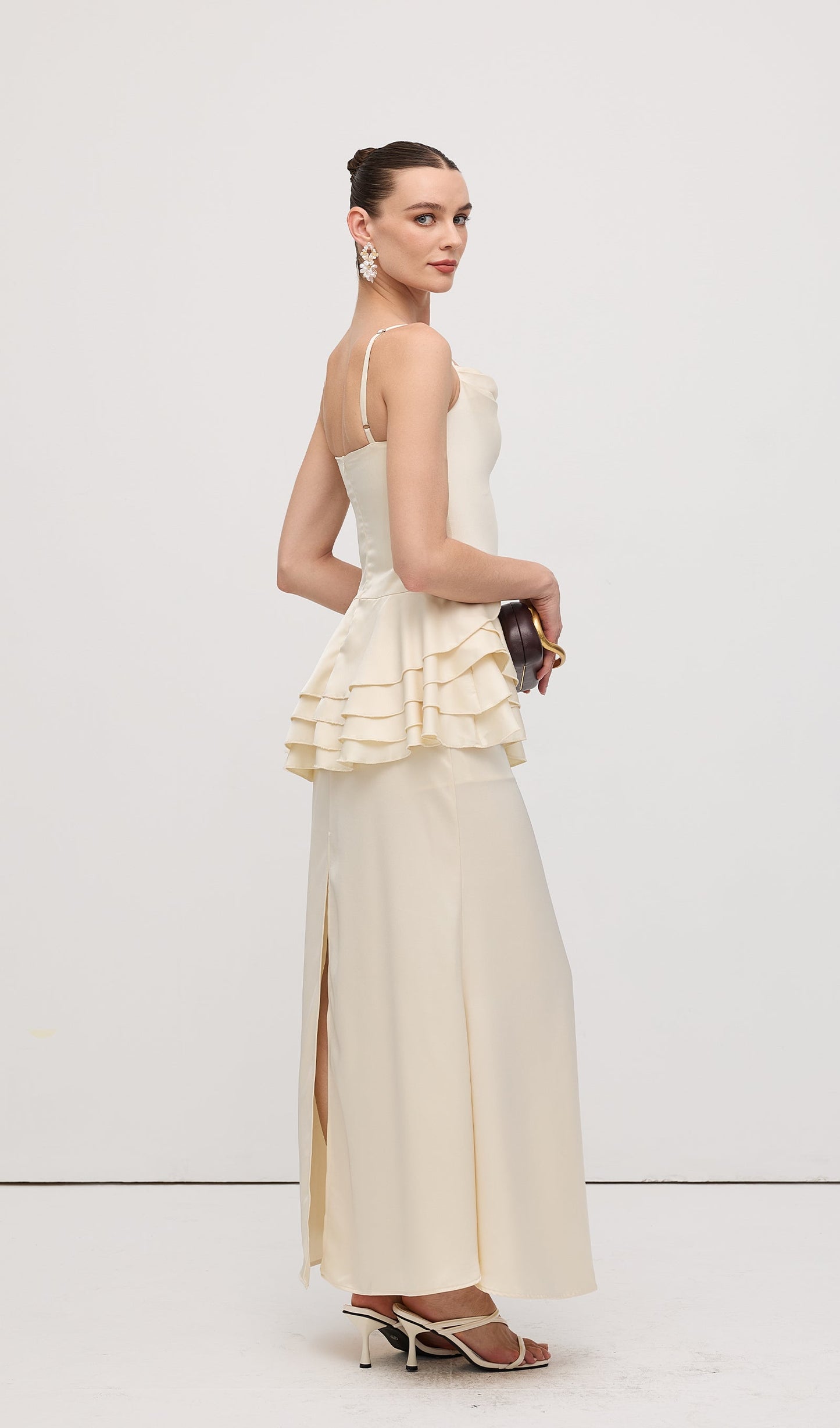 Sleeveless Layered Ruffled Maxi Dress Champagne