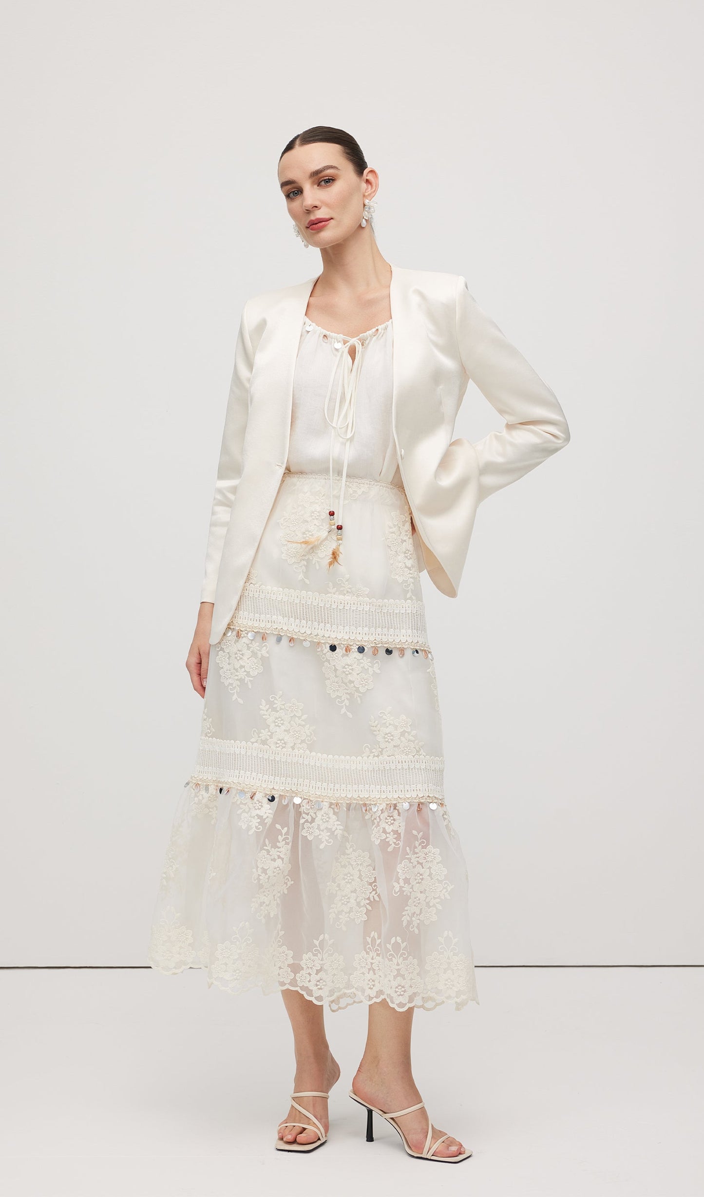 Lace Embroidery Bohemian Midi Skirt