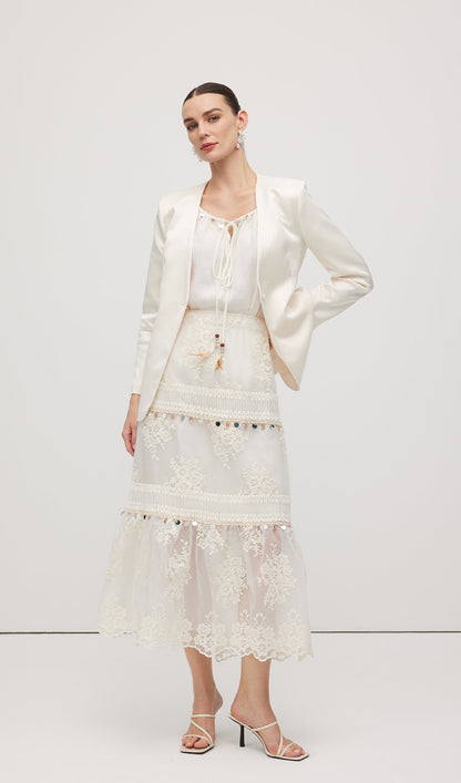Lace Embroidery Bohemian Midi Skirt