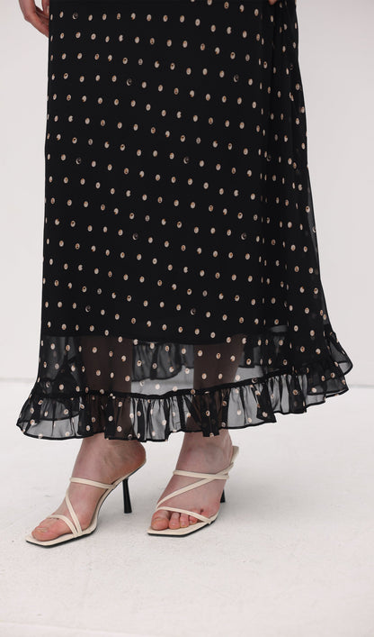 Polka Dot Chiffon Slip Midi Dress