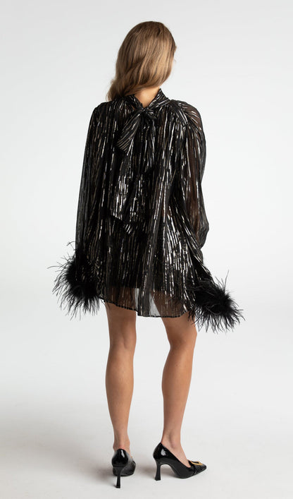 Feather Top & Leather Mini Skirt In Black
