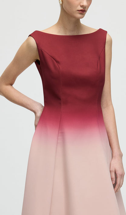 A Line Ombre Wine Midi Dress