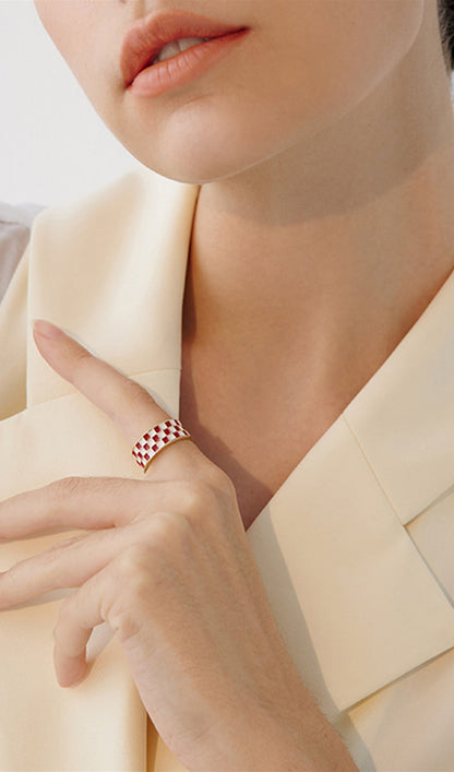 Black and White Plaid Checkerboard Rings