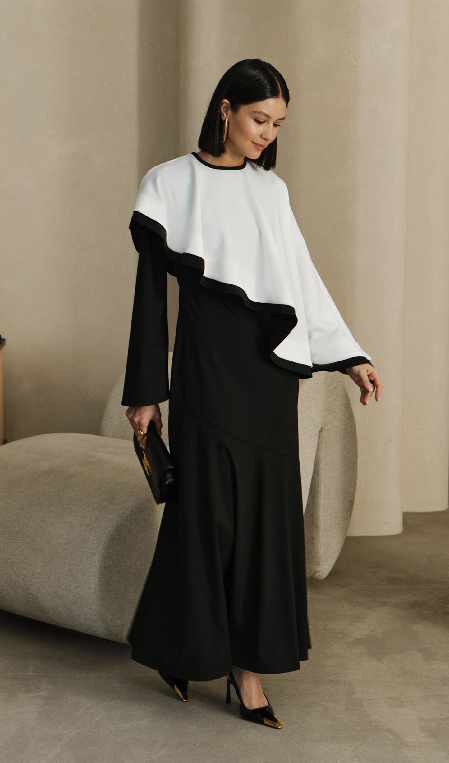 Contrasting Cape Maxi Dress