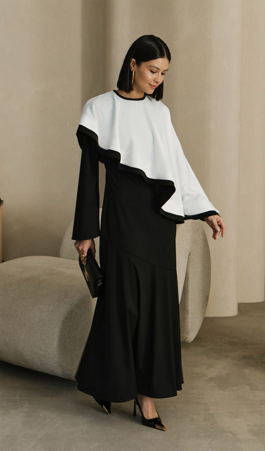 Contrasting Cape Maxi Dress