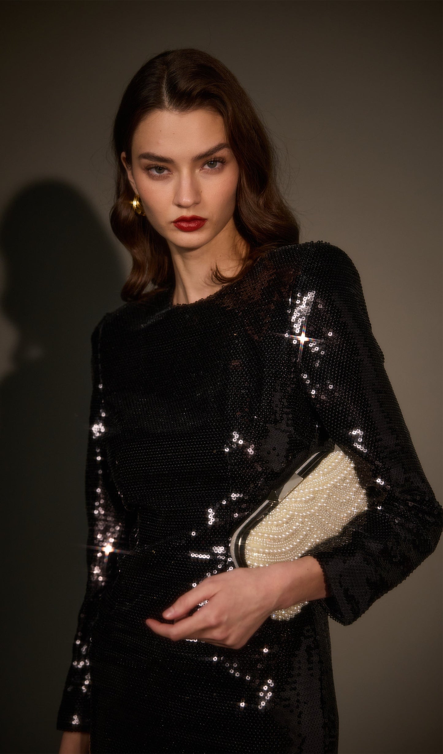 Stretch Sequin Mini Dress In Black
