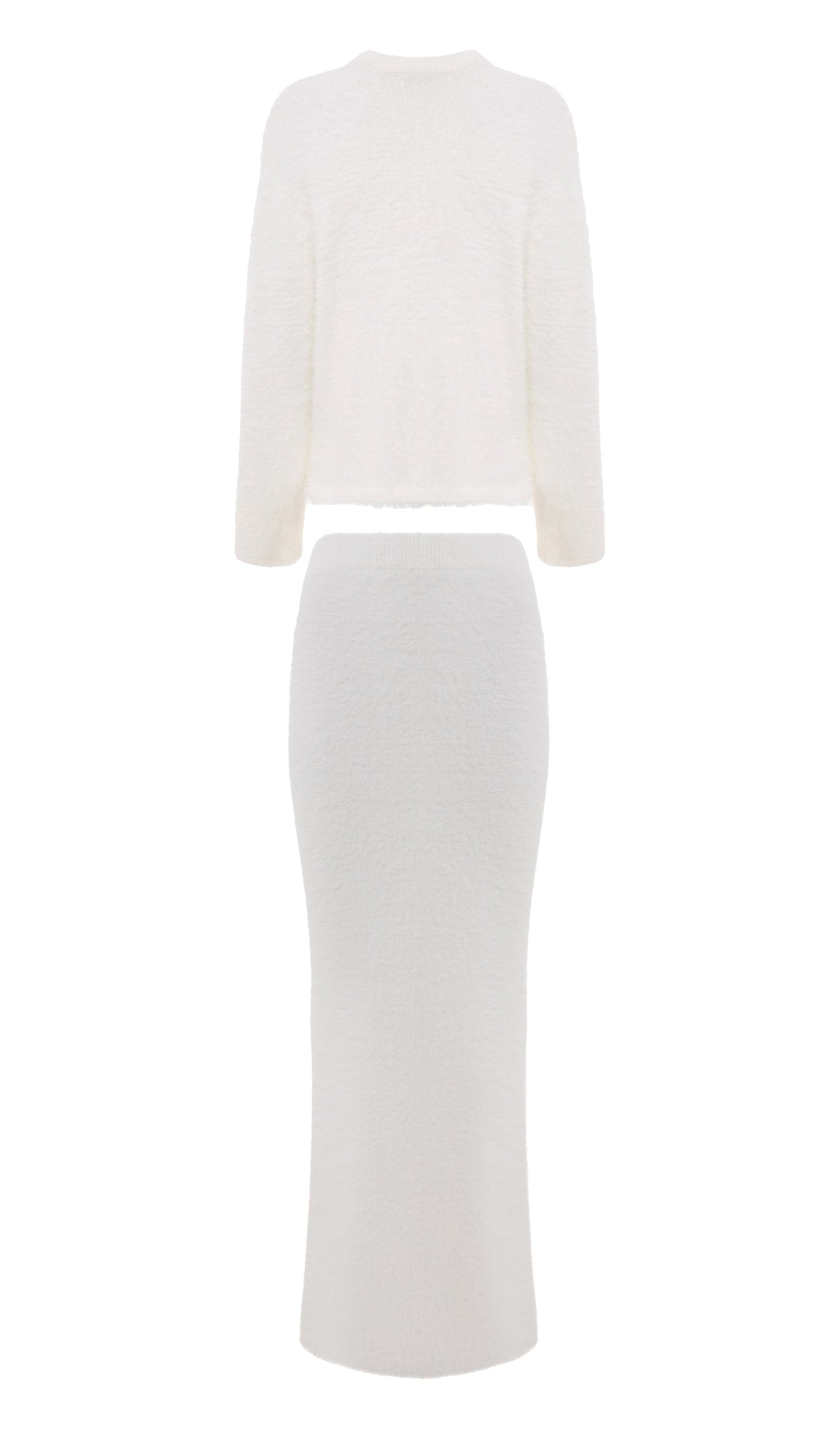 Fluffy Knitted Cardigan & Maxi Skirt Set White