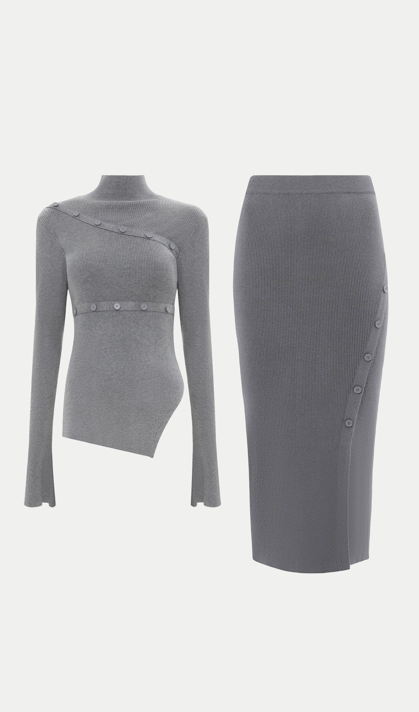 Asymmetrical Top & Maxi Skirt With Side Slit Set Grey