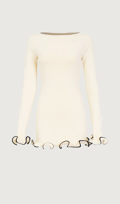 Ruffle Hem Mini Dress White