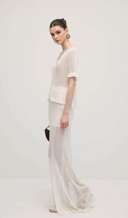 Openwork Jersey Maxi Skirt Sets In White