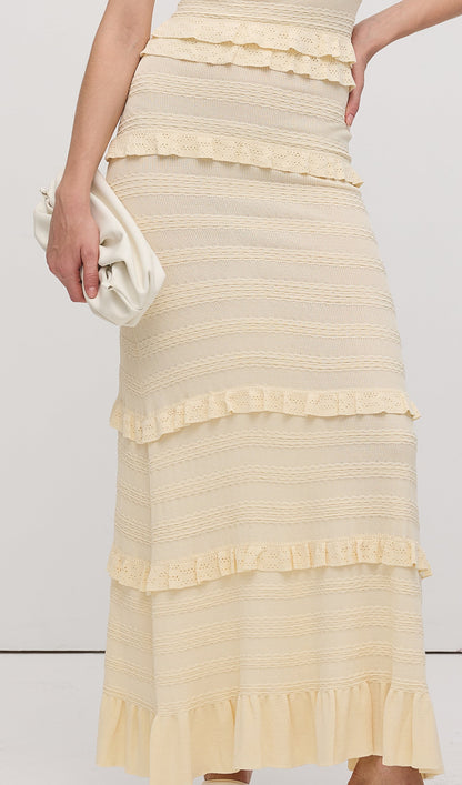 Solid Ruffled Knit Maxi Dress