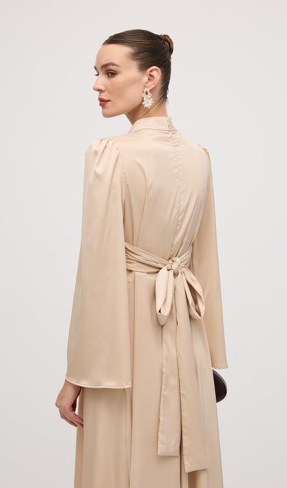Solid Satin Long Sleeve Maxi Dress
