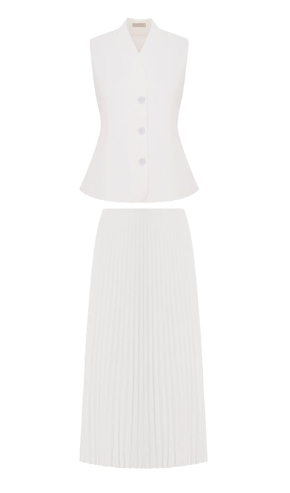 Flared Waistcoat & Pleated Midi Skirt Sets