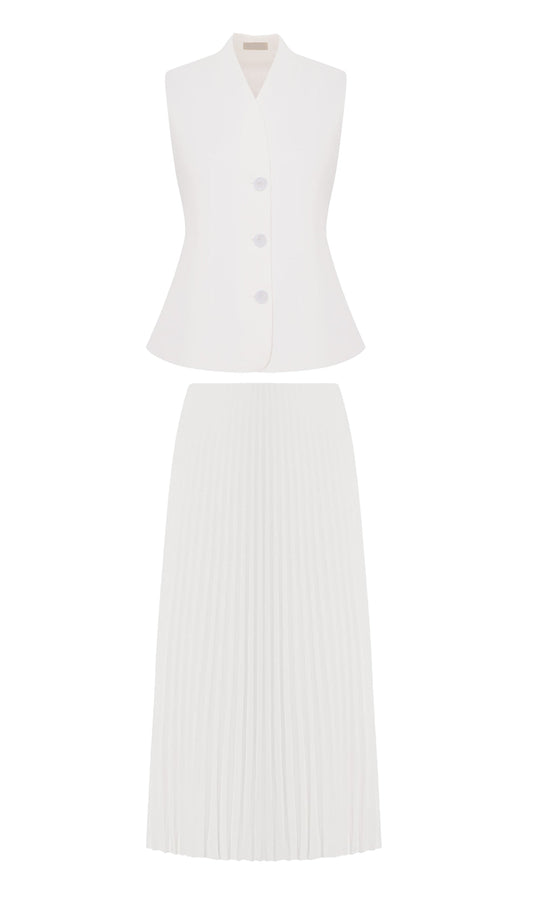Flared Waistcoat & Pleated Midi Skirt Sets