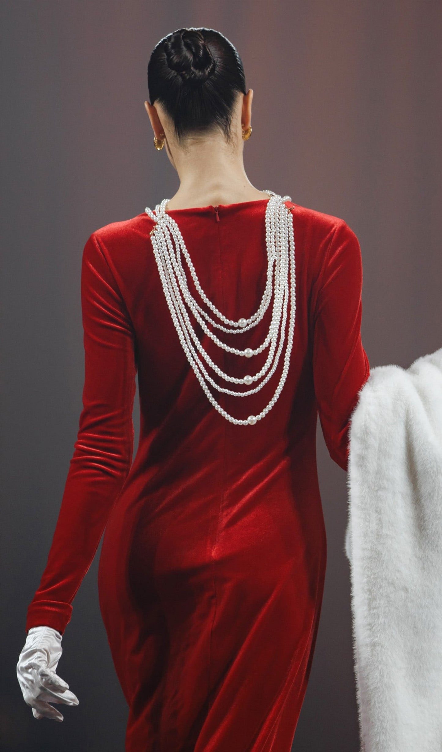 Long Sleeved Gathers  Maxi Dress Red