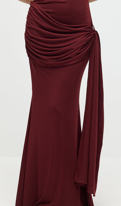 Solid Slinky Fishtail Maxi Dress In Mahogany