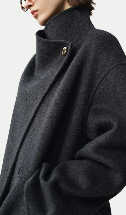 Asymmetrical Woo Cashmere Belted Coat In Grey