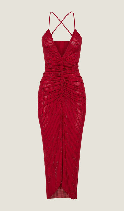 Diamante Ruched Midi Dress