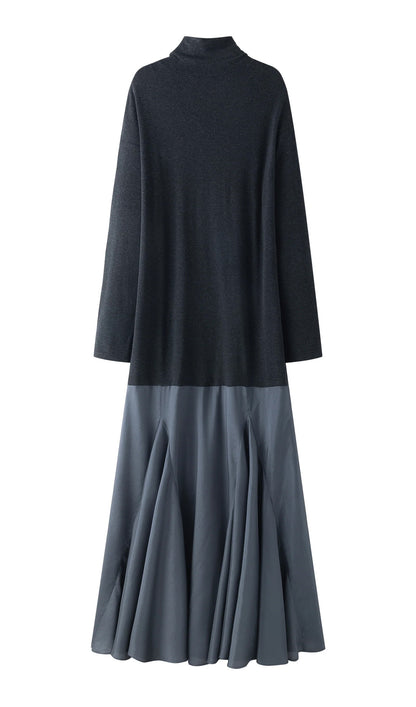 Turtleneck Long Sleeve Satin Maxi Dress In Black