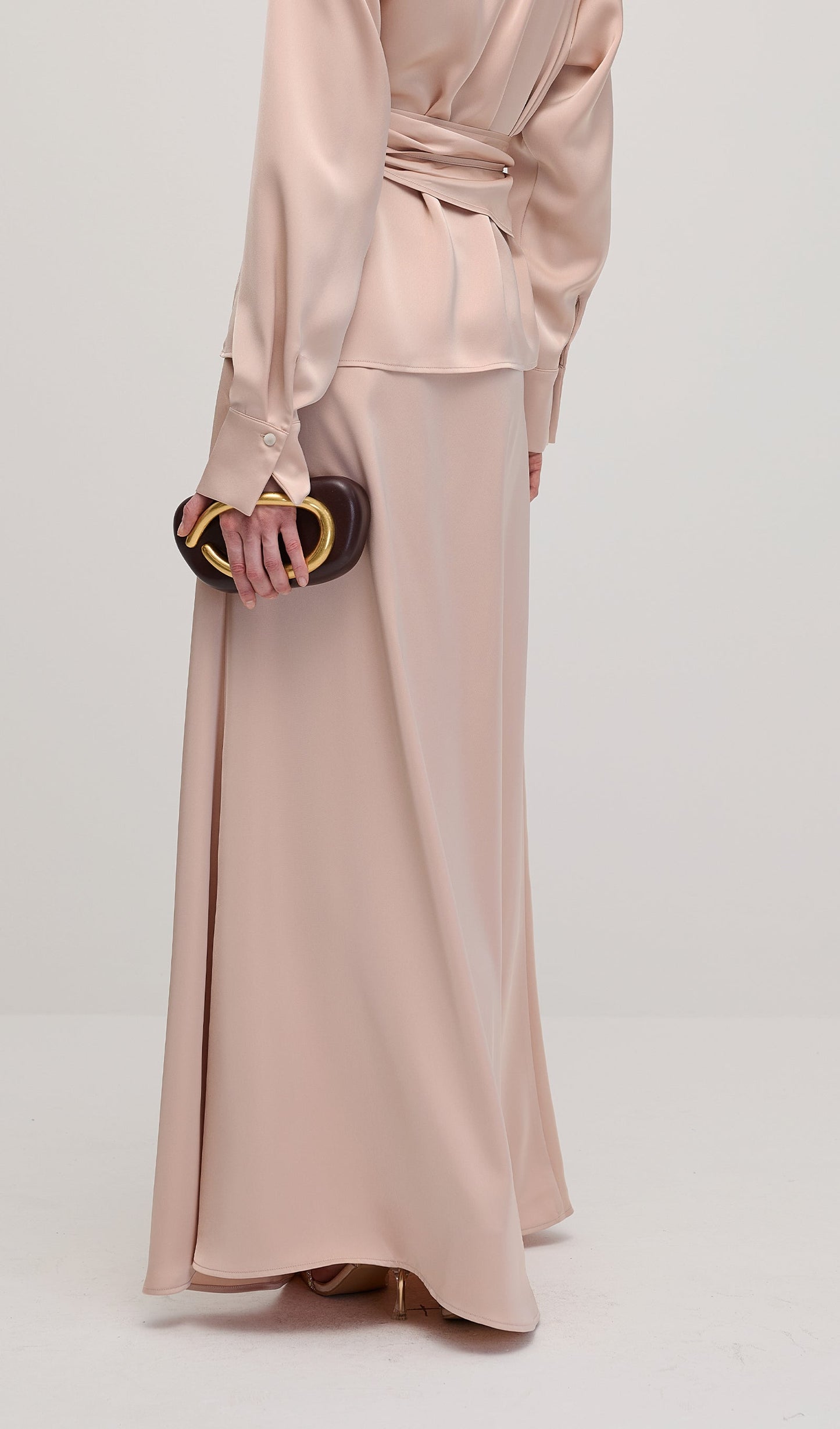 Solid Satin Shirt Maxi Dress Sets