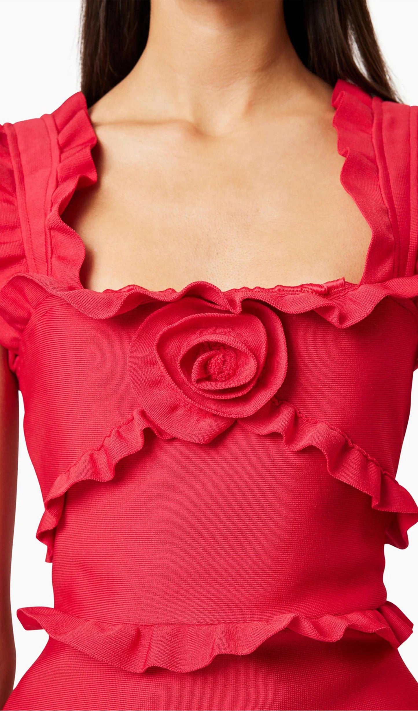 Sleeveless Frill Maxi Dress In Red