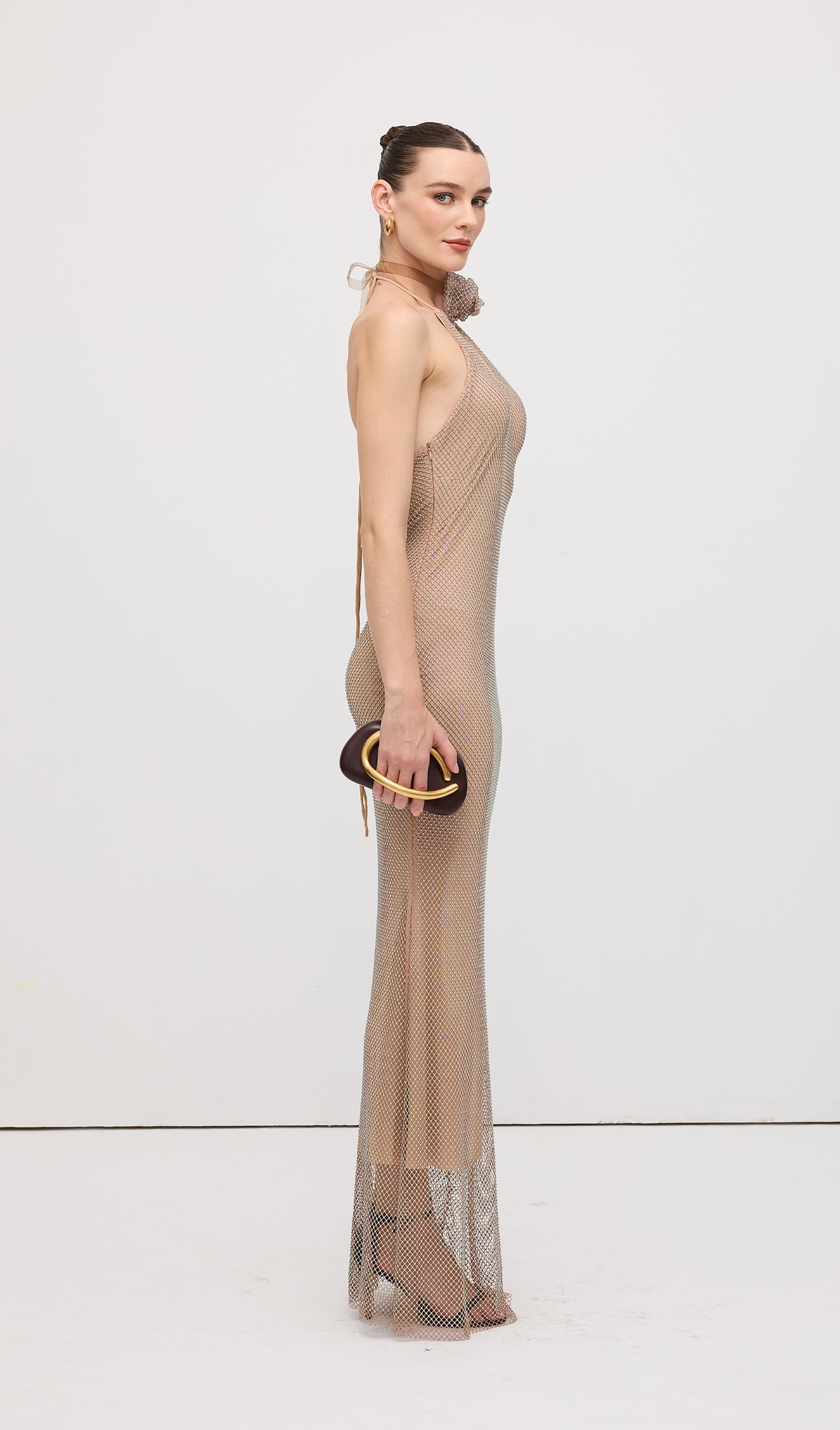 Solid Embellished Halterneck Maxi Dress