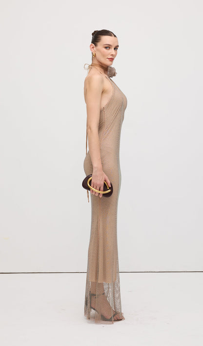 Solid Embellished Halterneck Maxi Dress