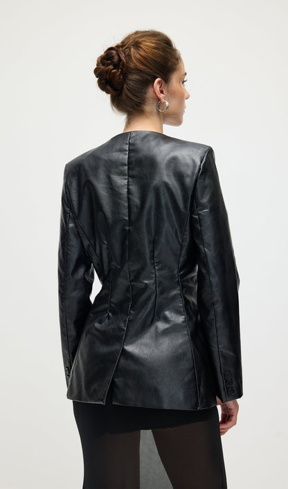 Vegan Leather Blazer In Black