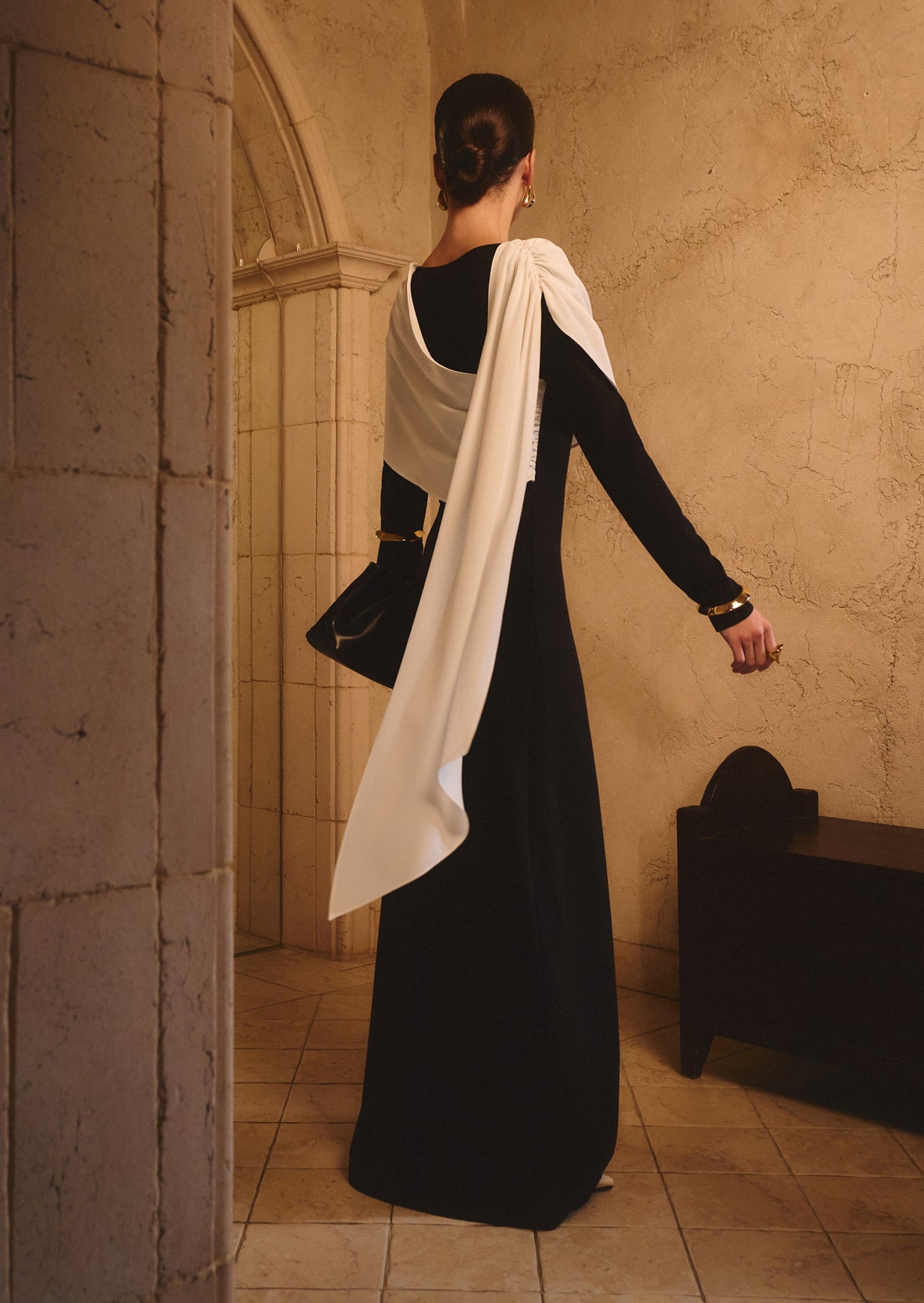 Maxi Dress With Contrasting Draped Shoulders