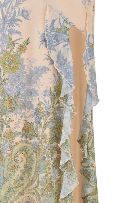 Printed Strapless Slit Midi Dress