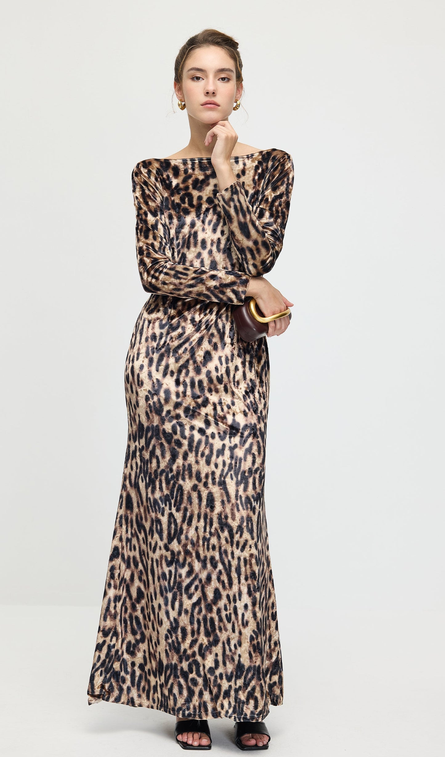 Leopard Printed Velvet Maxi Dress