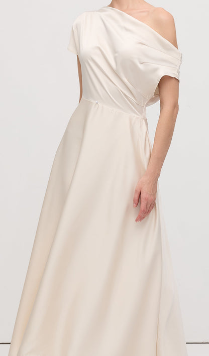 Asymmetry Satin Lace Up Maxi Dress
