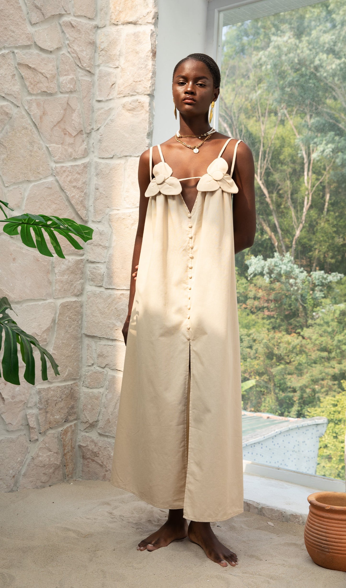 Trendy V-Neck Flower High Slit Maxi Dress
