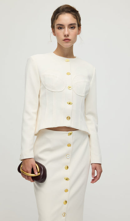 Long Sleeved Back Tie Two-Piece Set In White