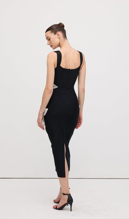 Sleeveless Diamond Flower Bandage Midi Dress